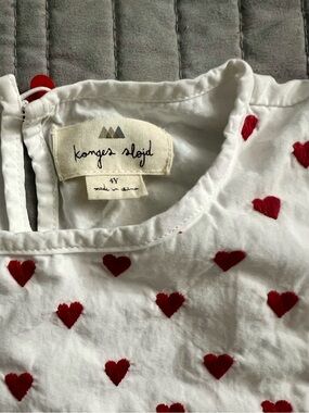 Konges Sløjd White Dress with Red Heart Embroidery - Kids Casual
